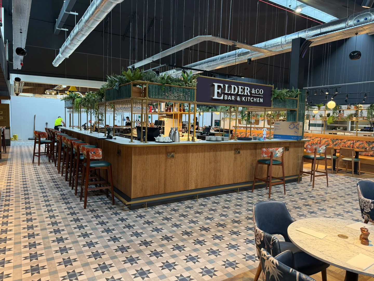 Completed Elder & Co bar with feature lighting at Belfast International Airport