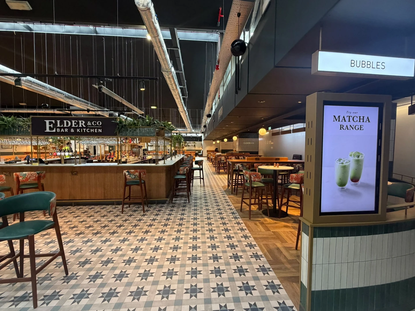 Elder & Co entrance, bar and lighting at Belfast International Airport